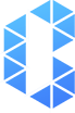 BTCBIT logotype in a form of an uppercase B letter made from blue colored triangles